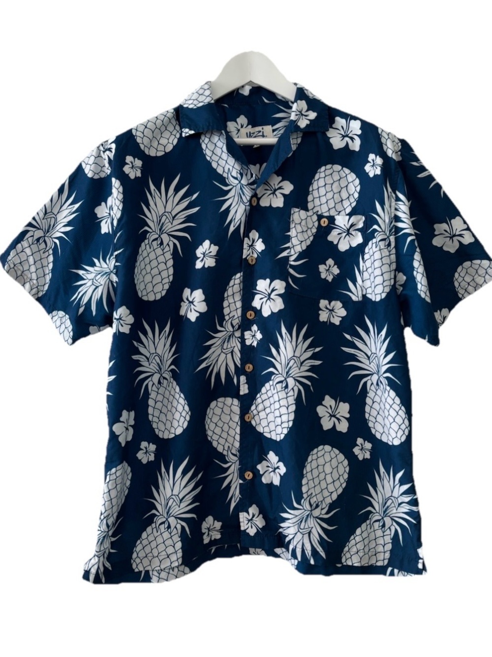 Uzzi Amphibian Gear Navy Pineapple Print Button-Up Shirt Mens XL